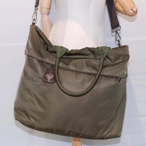 PRADA Tote Bag Nylon Khaki Auth - Picture 1 of 16